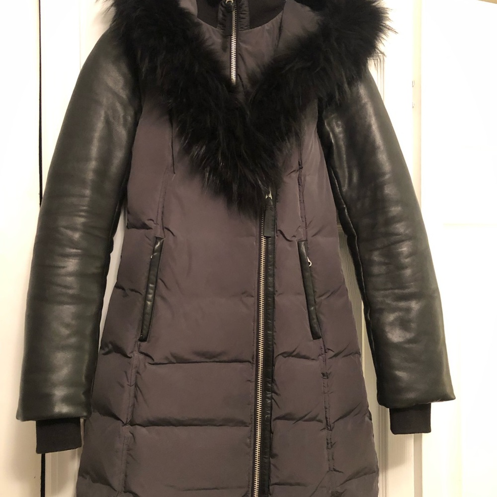 Mackage with leather arms size XS. Beautiful down coat
